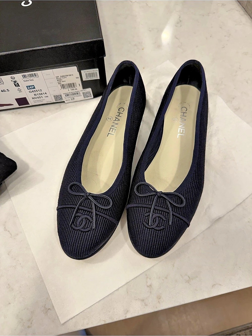 Chanel Ribbed Knit CC Ballet Flats Dark Navy 24P Blue US